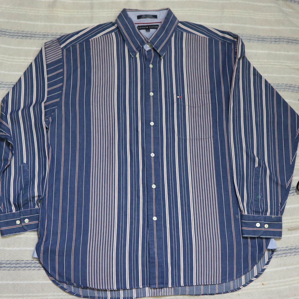 VTG TOMMY HILFIGER Stripe Long Sleeve Button Shirt - Picture 1 of 7
